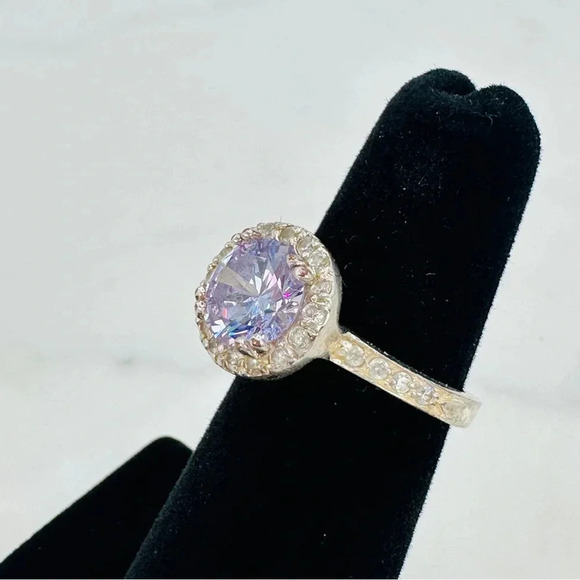 Lavender Purple Ring Halo Surround Size 5.25 Sparkle Fire Silver-tone Rh… - Picture 5 of 11